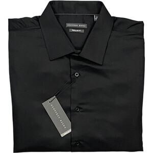 Geoffrey Beene Men's XL 17-17.5 32/33 Satin Stretch Dress Shirt Solid Black NEW